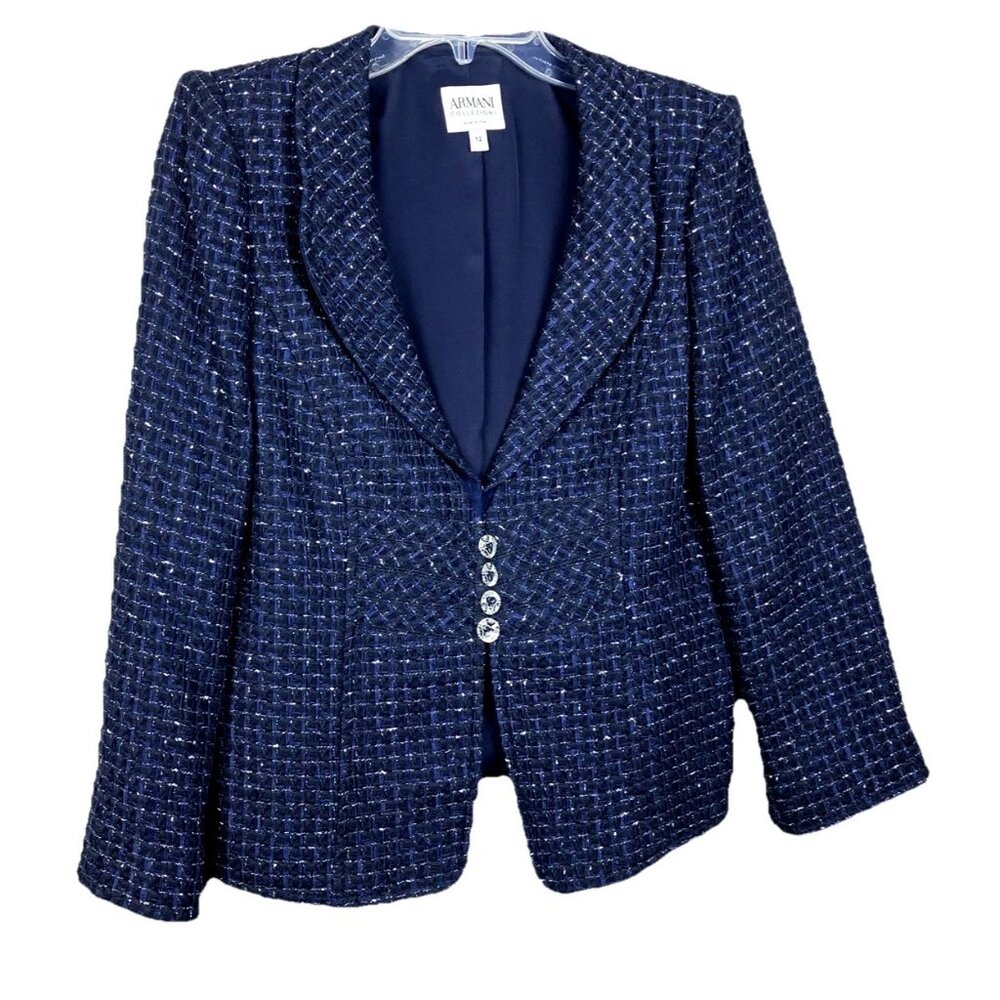 12 Chic Armani Collezione Metallic Blue Tweed  Evening Jacket Cocktail
